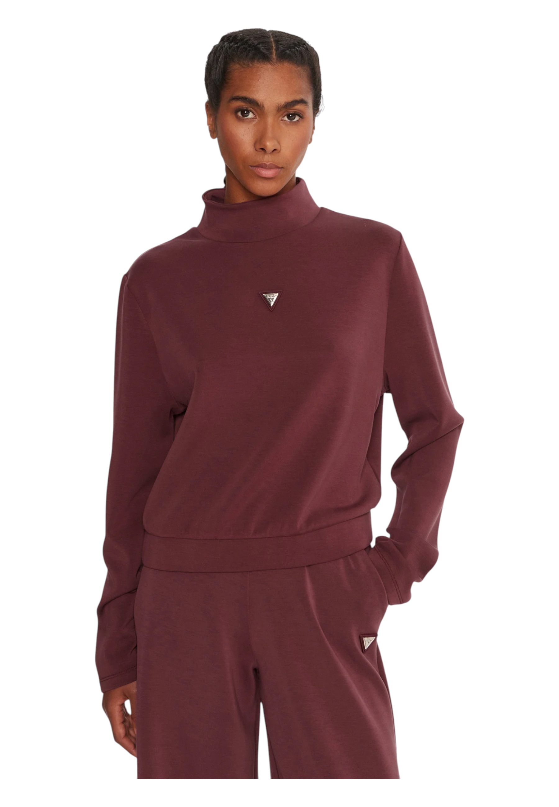 Guess-activewear Women's High Neck Sweatshirt Guess Activewear In Burgundy