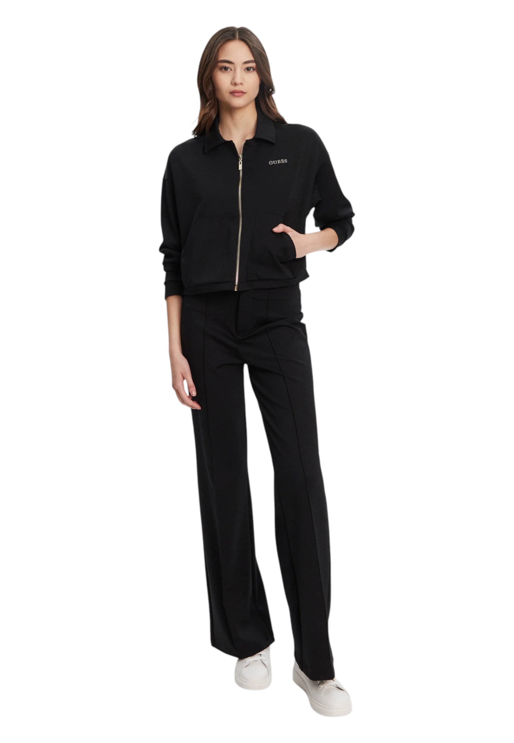 Guess-activewear Jacket In Nylon Cropped Woman Guess Activewear Regular Fit In Black