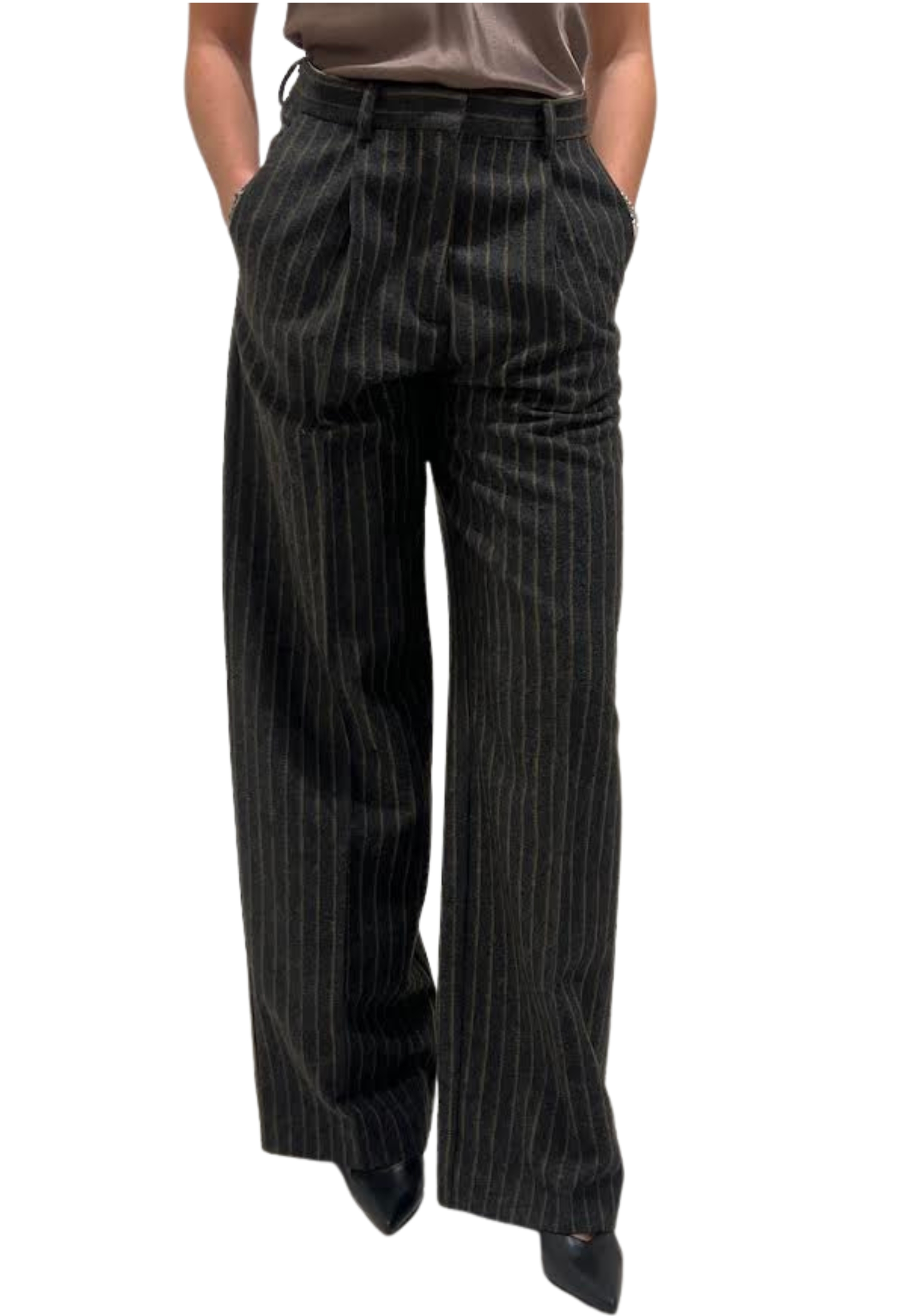 The M Women's Trousers  Striped In Gray
