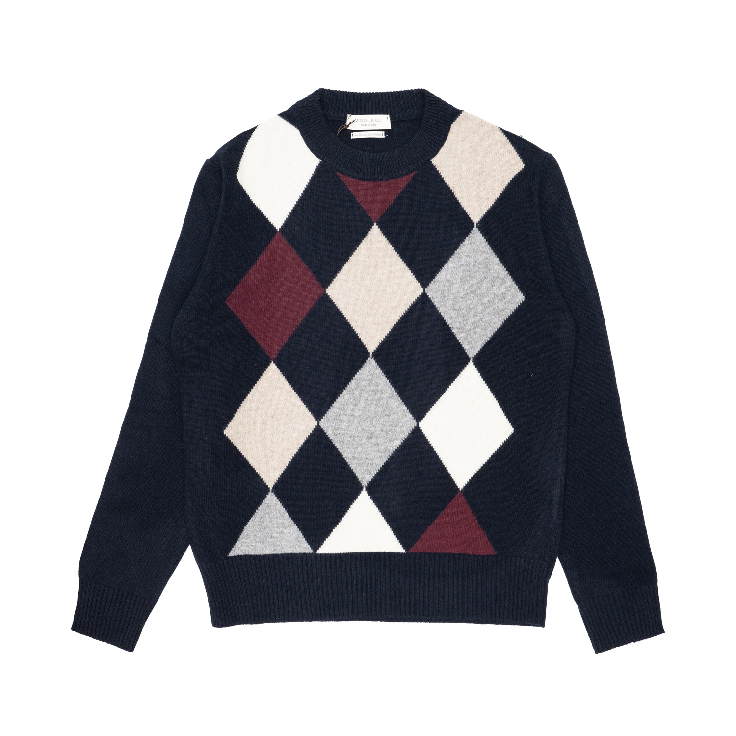 Maglia Uomo Wool & Co Girocollo Rombi Navy 