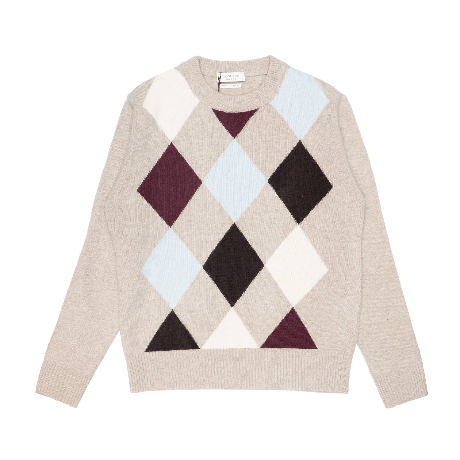 Suéter de hombres Wool & Co Cuello redondo Rombi Ecrù