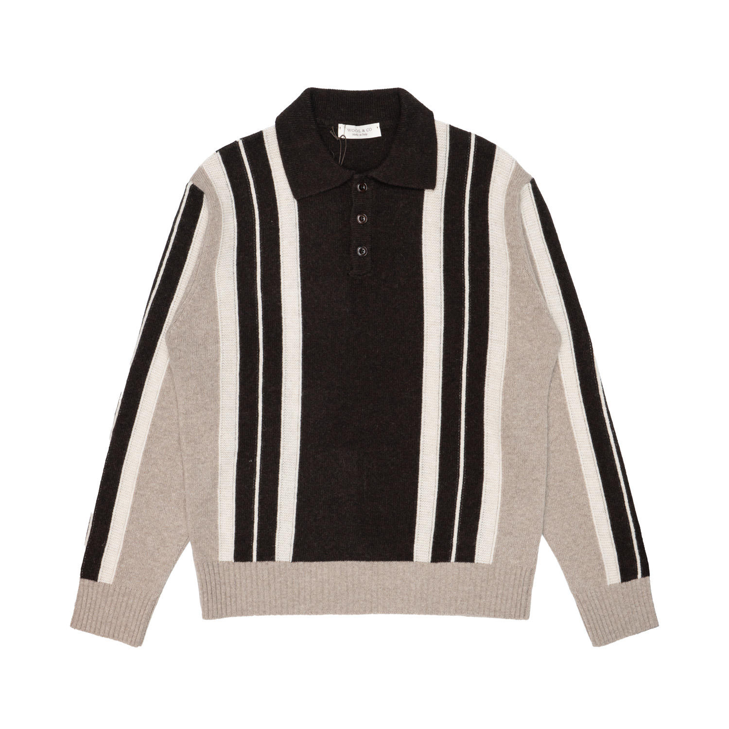 Polo Uomo Wool & Co Maglia 3 Bot. Intarsio Brown 