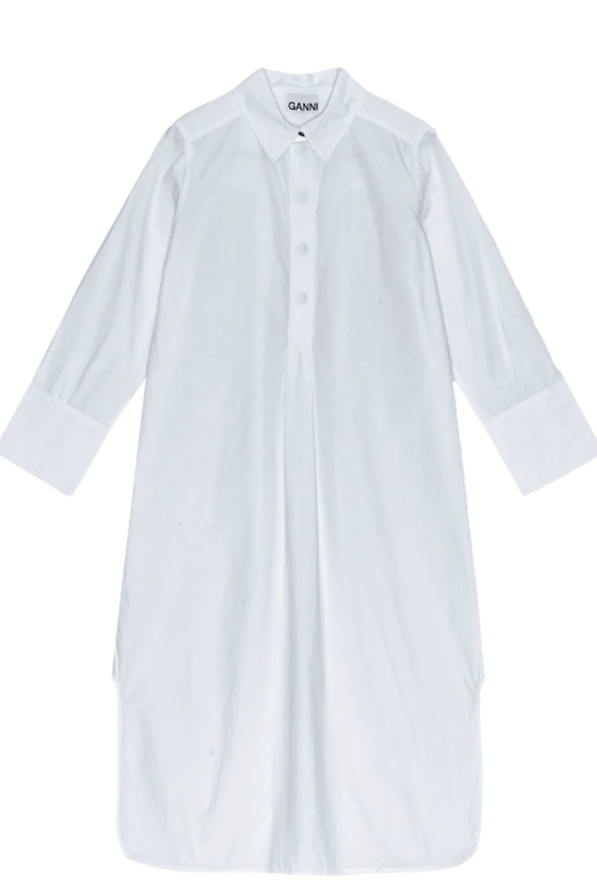 Ganni Organic Cotton Poplin Shirtdress In Bianco Chiari E Naturali