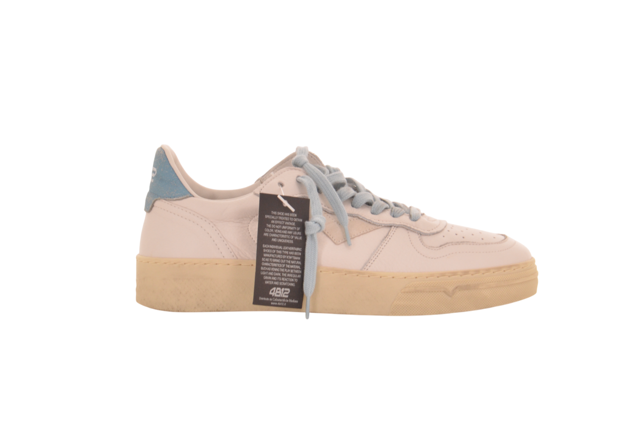 4b12 Retro White Leather Sneaker With Distressed Sole In Neutral