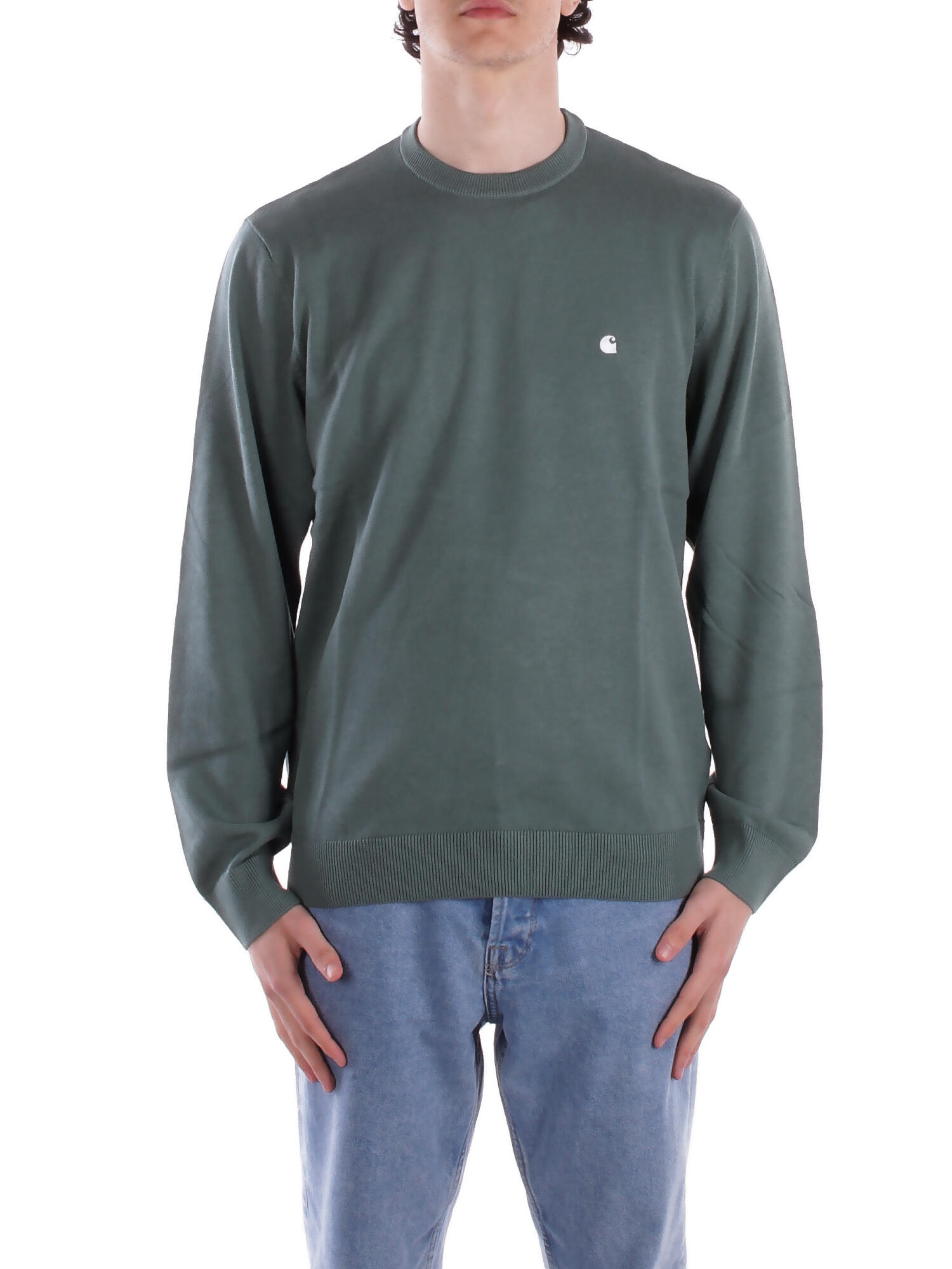 Carhartt Wip Madison Crewneck Knitted Jumper In Silver Pine Verde