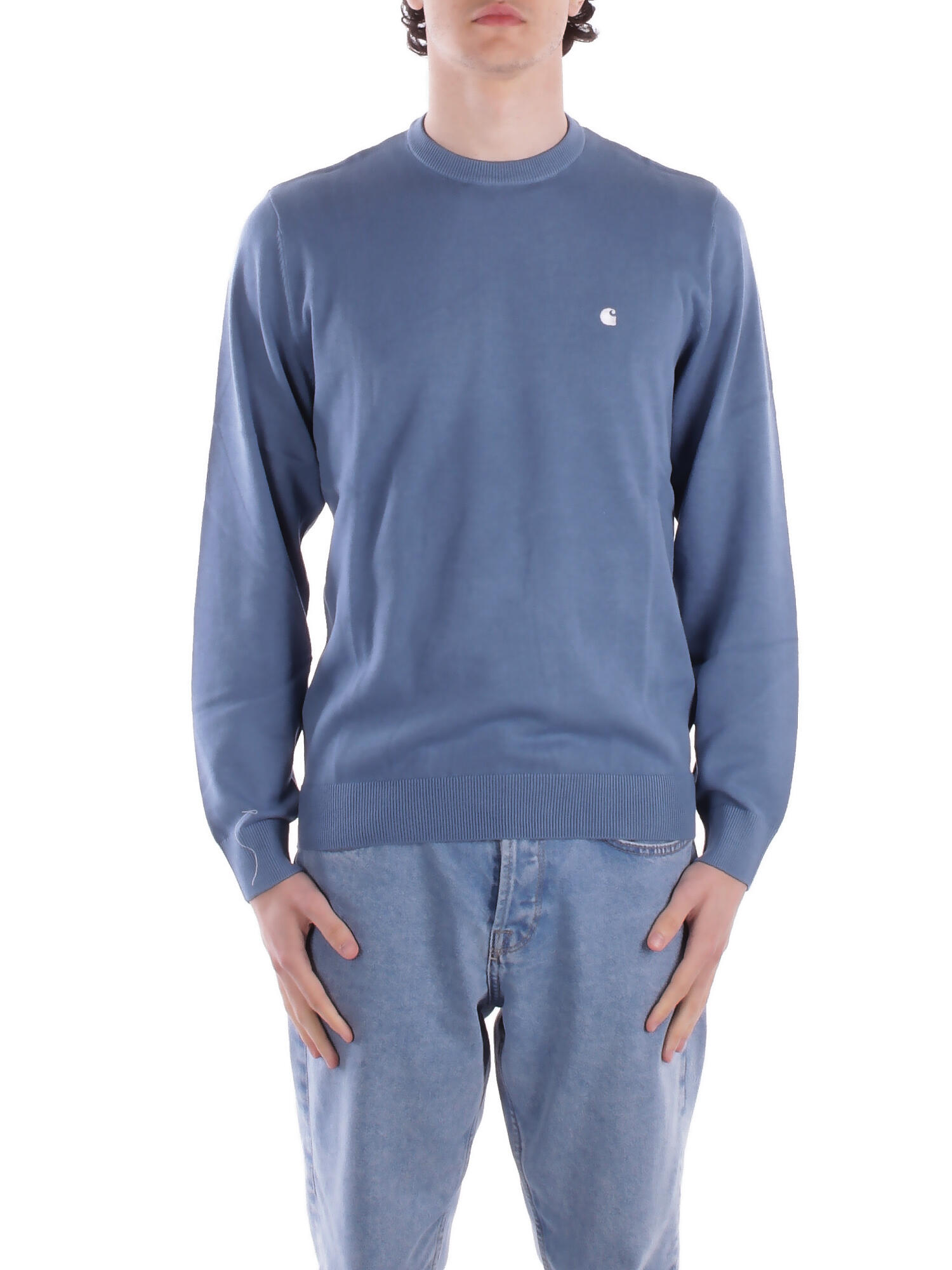Carhartt Wip Madison Crewneck Knitted Jumper In Icy Water Bianco