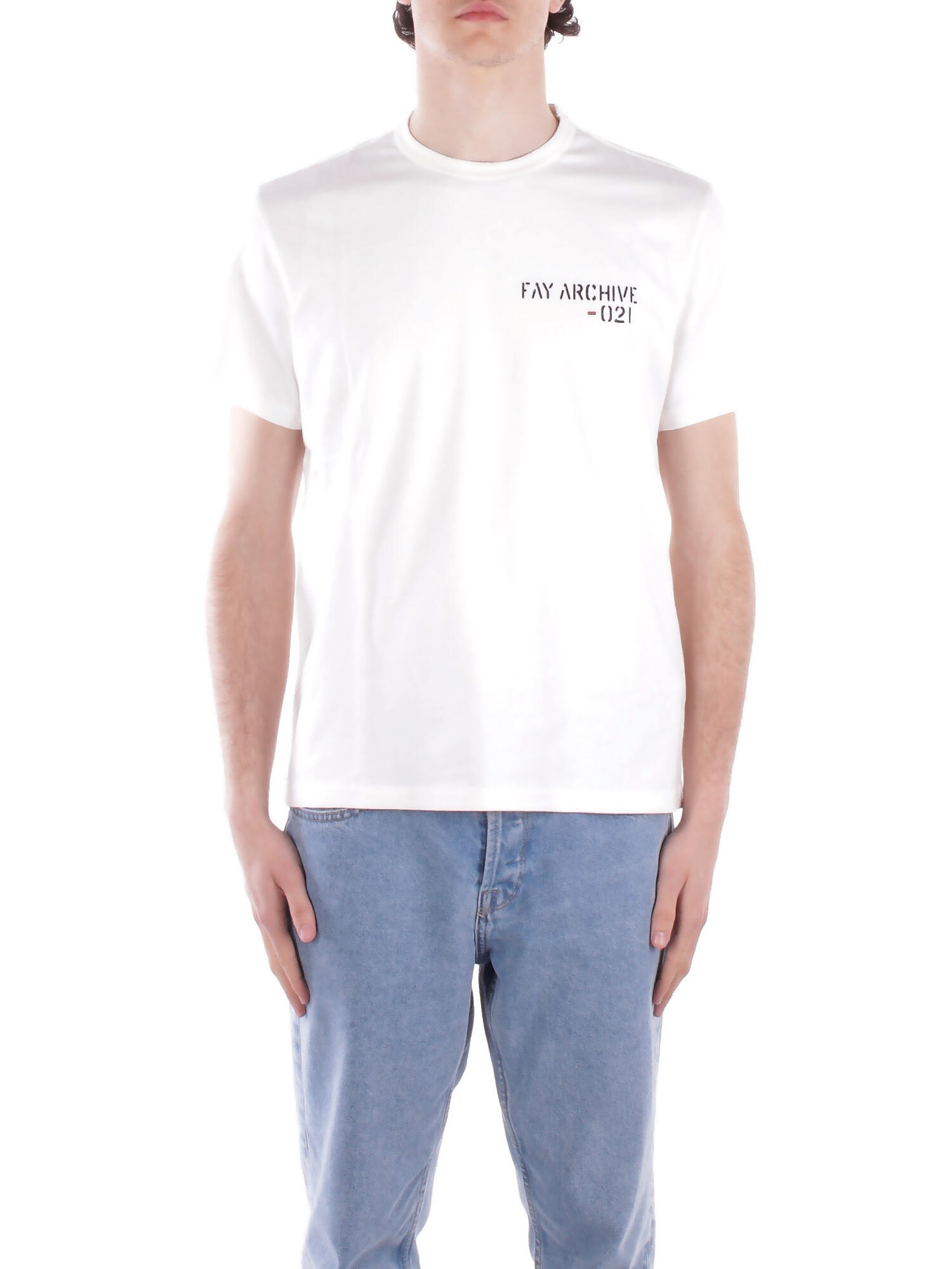 Fay Logo Print Jersey T-shirt In Neve Bianco
