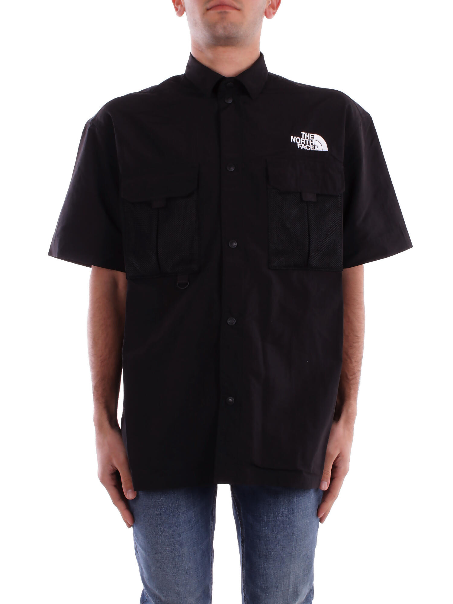 The North Face Summer Shirt With Chest Pockets And Short Sleeves In Nero Neri E Grigi