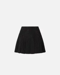 Pinko Flared Pleated Mini Skirt With Perforated Texture In Black