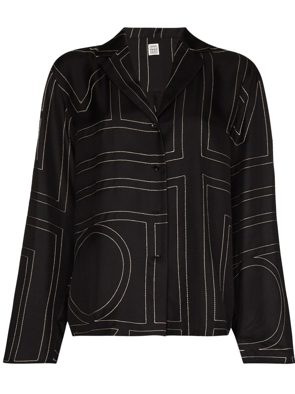 Totême Toteme Monogram Silk Twill Pajama Shirt In Black