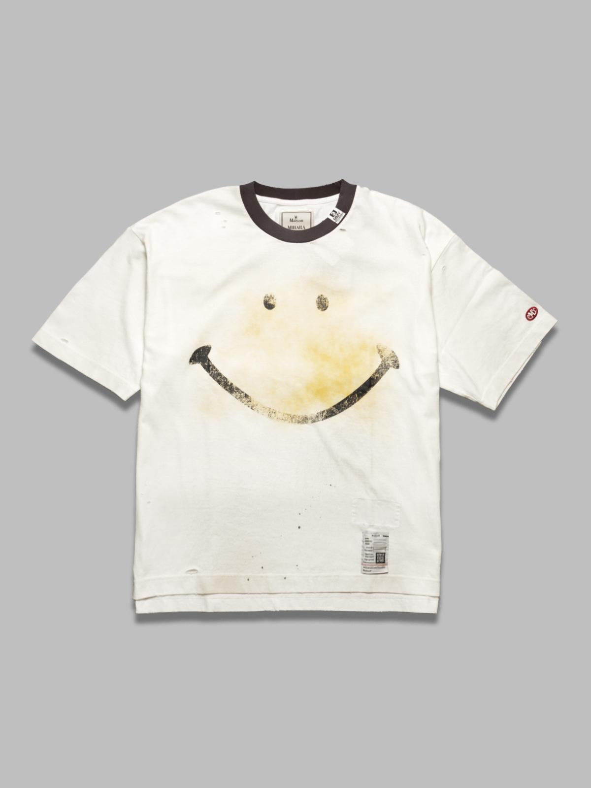 MAISON-MIHARA-YASUHIRO SMILY FACE PRINTED DISTRESSED TEE