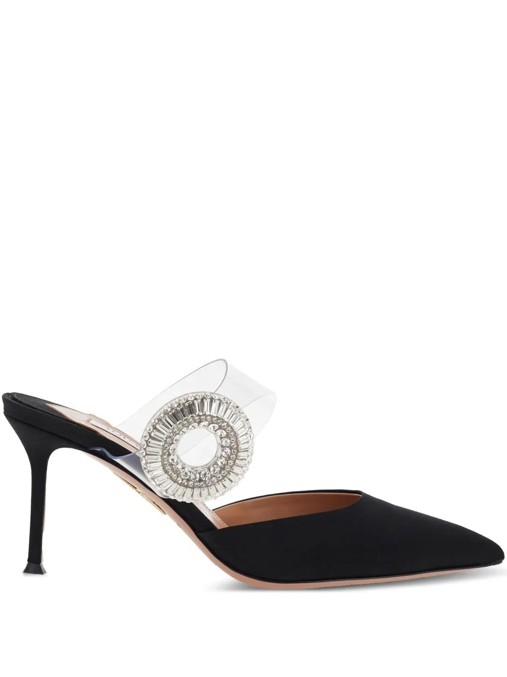 Aquazzura Black Slingback Mules With Crystal Embellishment And Transparent Strap In Suede Woman In Black