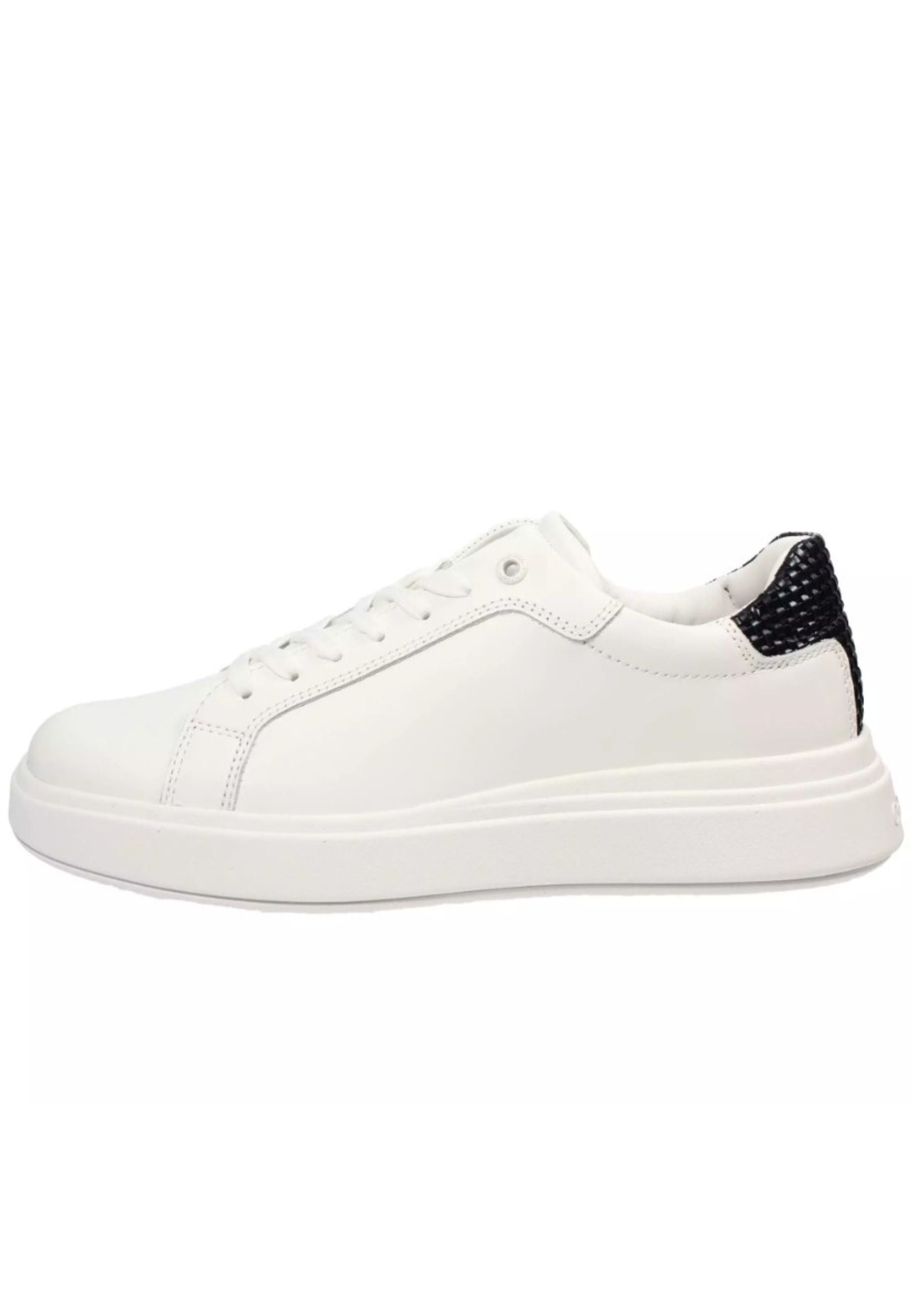 Calvin Klein Low Top Lace Up Woven Sneakers In Bianco-nero