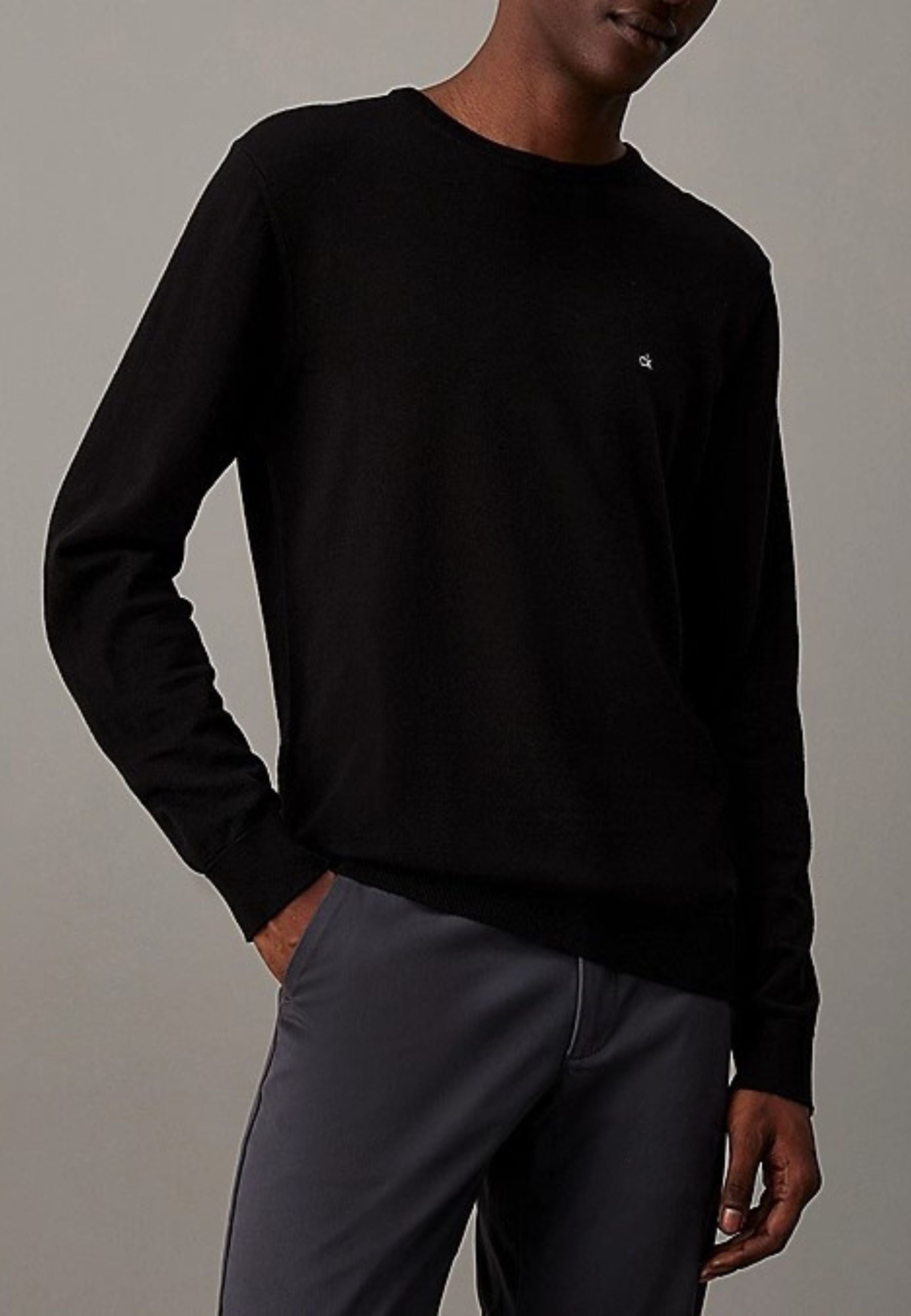 Calvin Klein Superior Wool Crew Neck Sweatshirt In Black