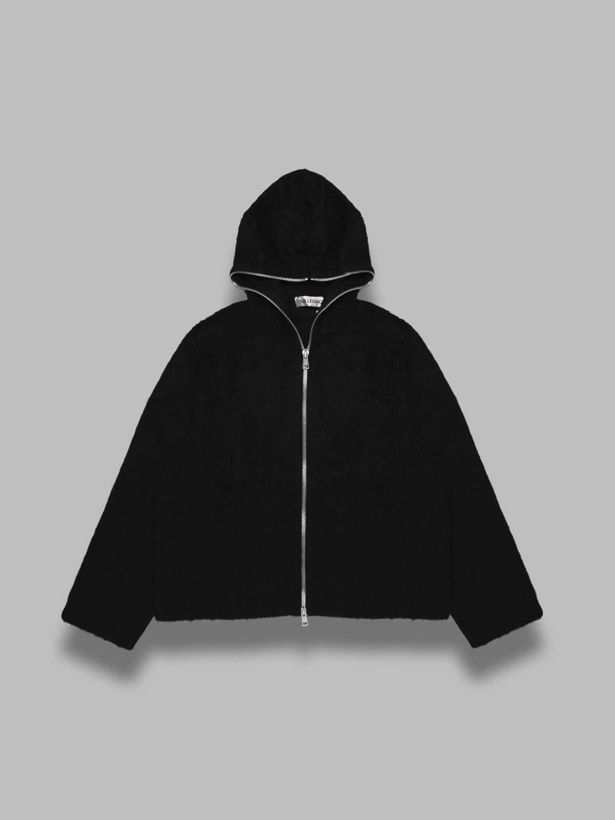 Our Legacy Textured Full Zip Hood Sweatshirt With Cozy Hood In Black