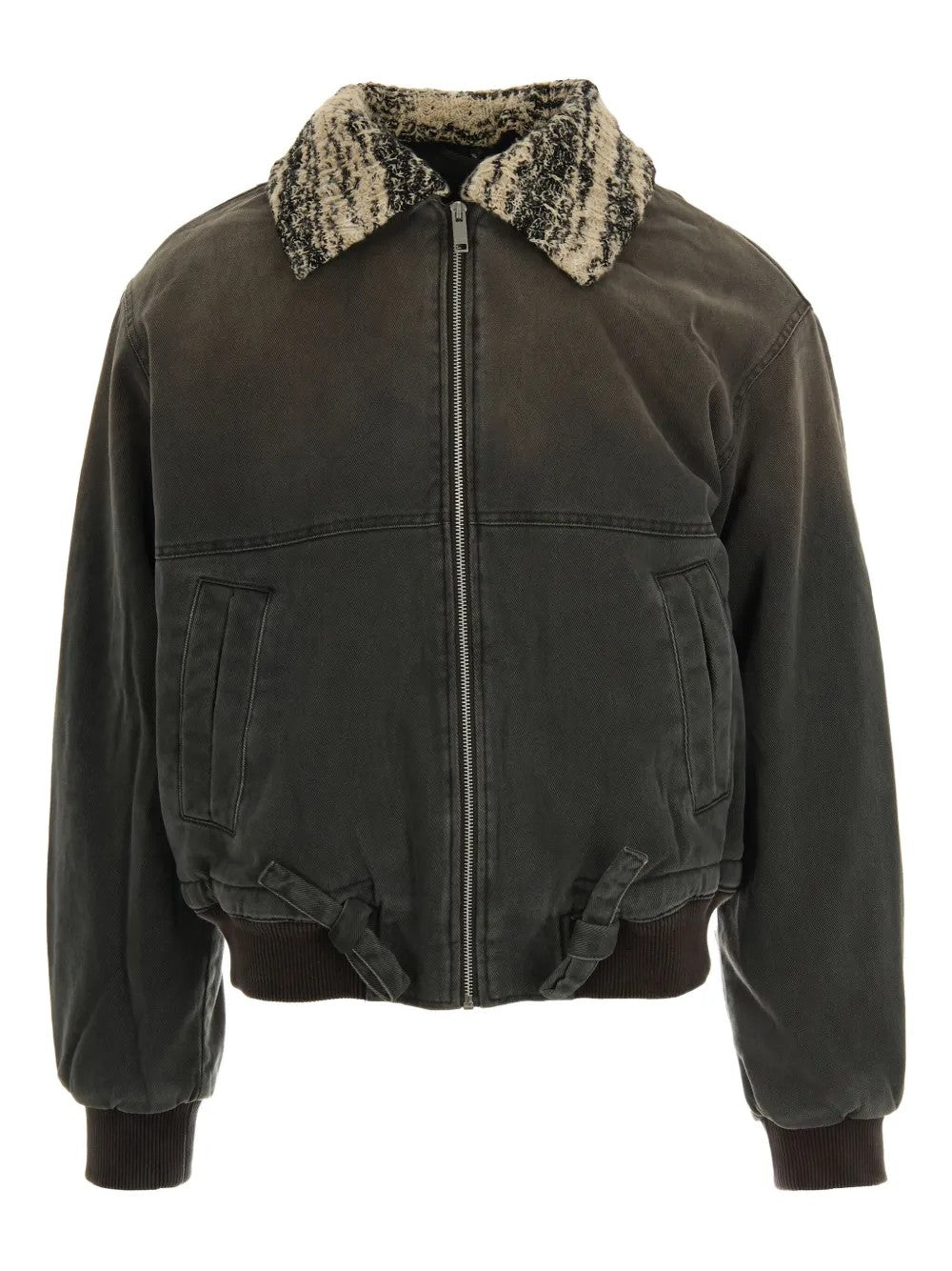 Axel Arigato Tweed-collar Cotton Bomber Jacket In Gray