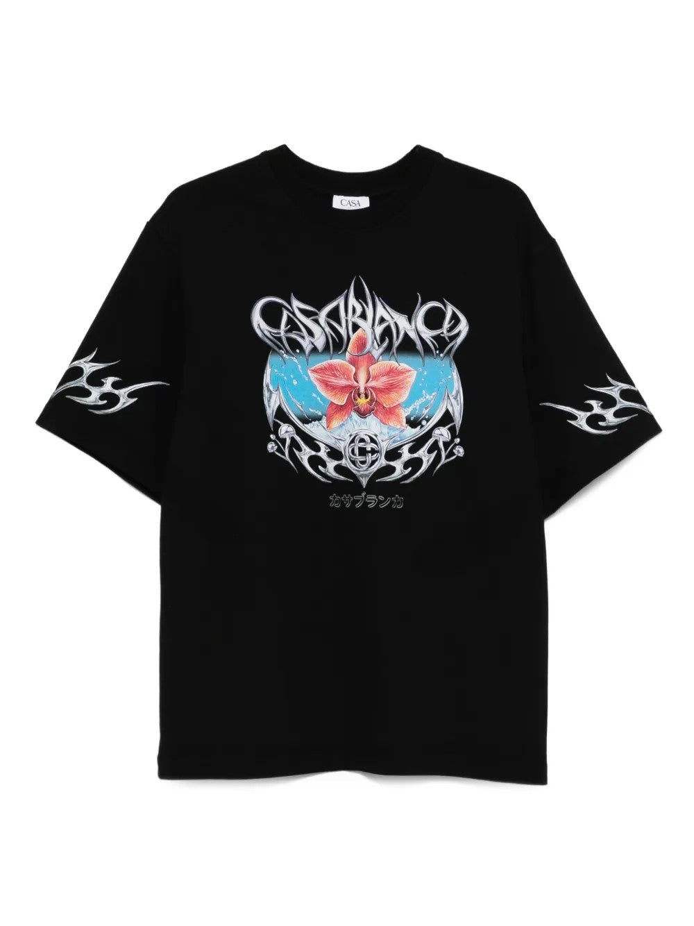 Casablanca Blades Printed Organic Cotton-jersey T-shirt In Black