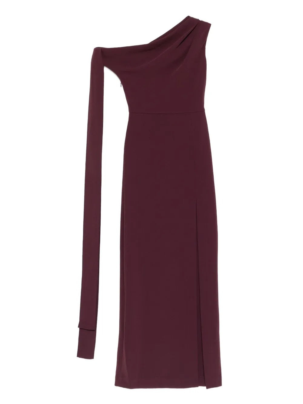 Solace London Irina Bordeaux One-shoulder Long Dress With Draped Neckline In Fabric Woman In Burgundy