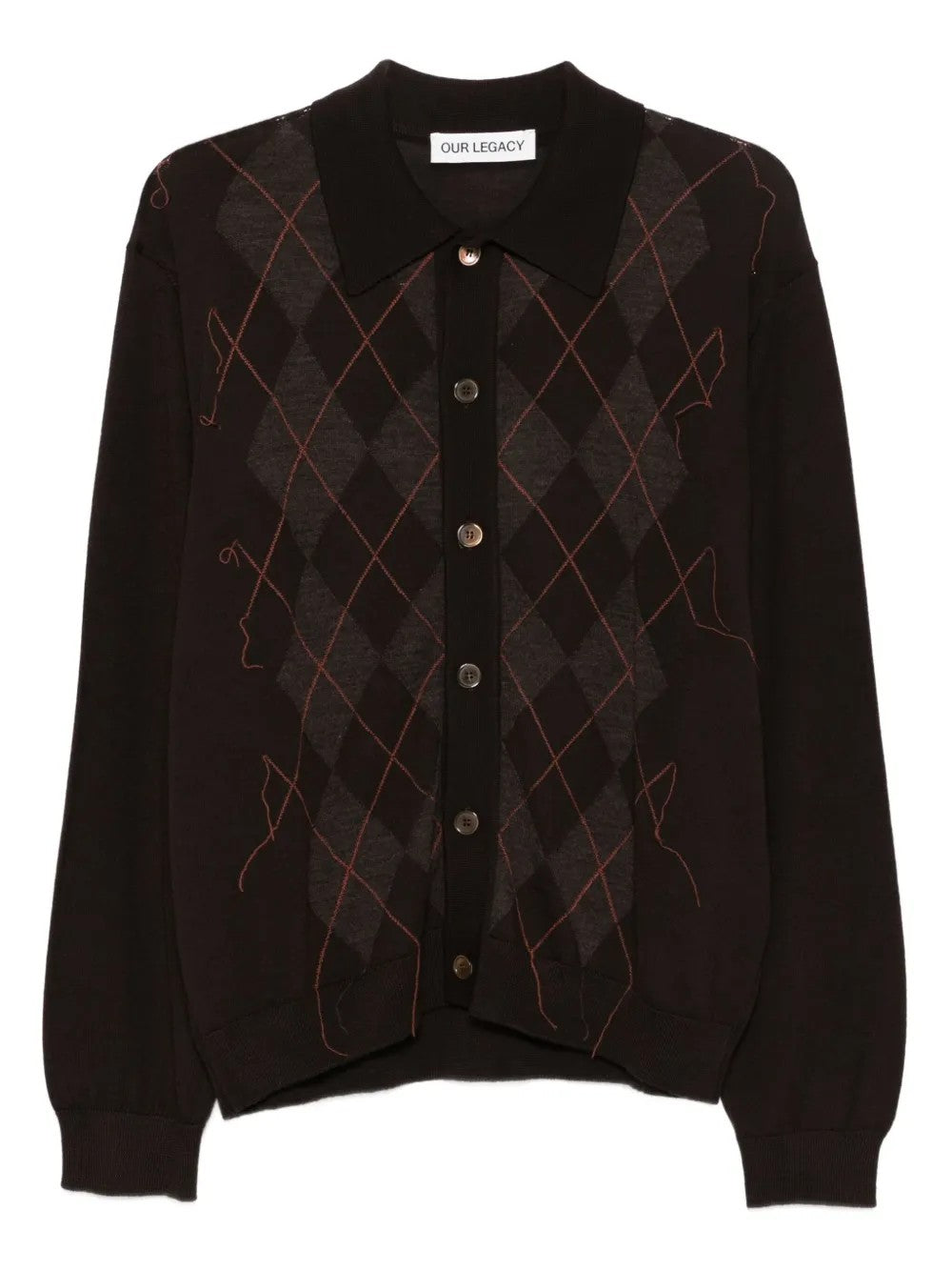Our Legacy Mens Pub Argyle Evening Diamond-stitch Wool Polo Shirt In Burgundy