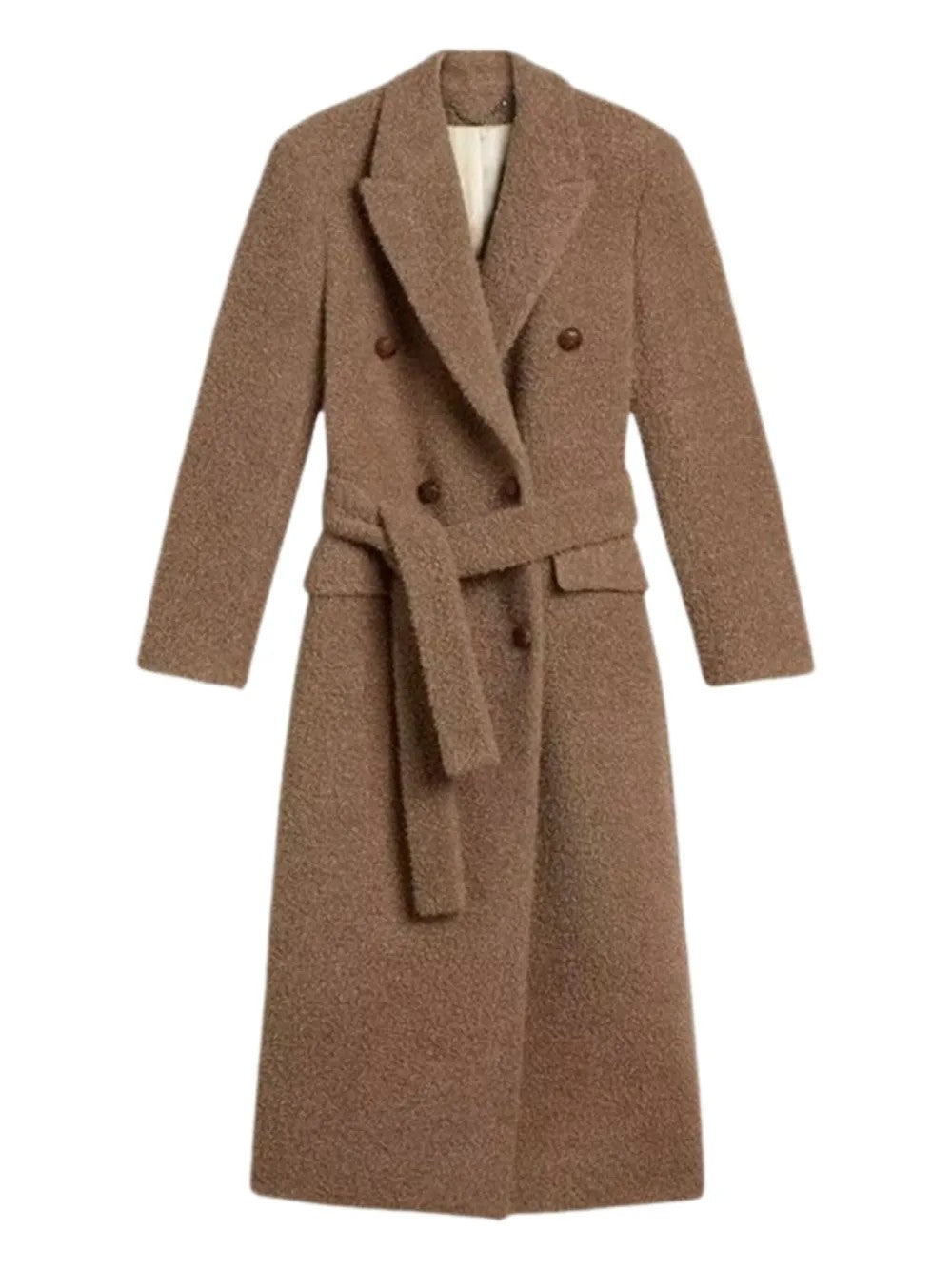 Golden Goose Long Double-breasted Greige Mixed Wool Coat In Brown