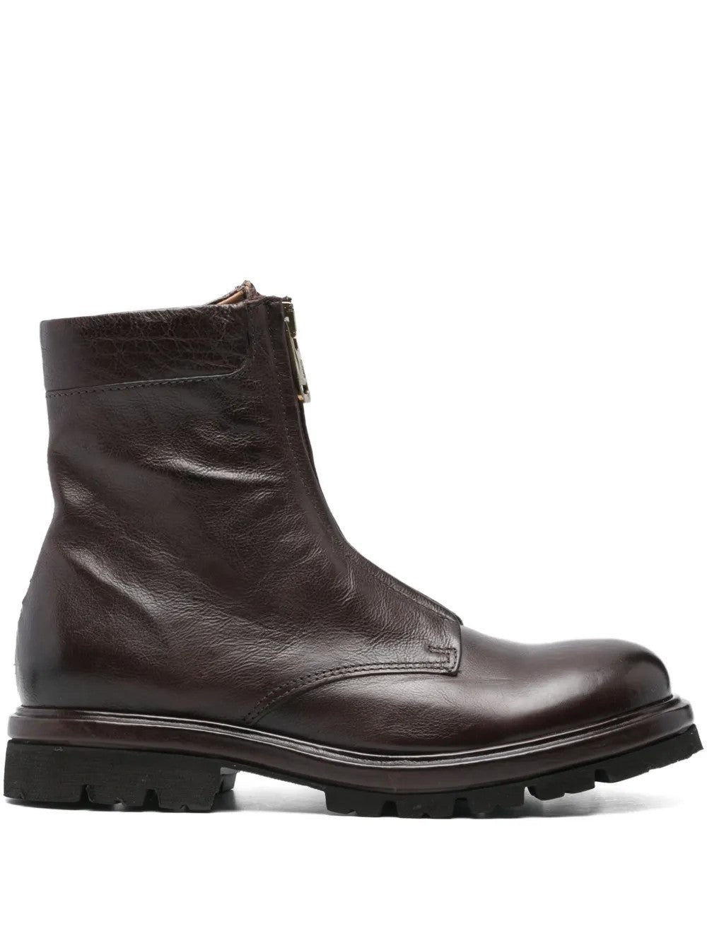As98 Zip-front Leather Boots In Brown