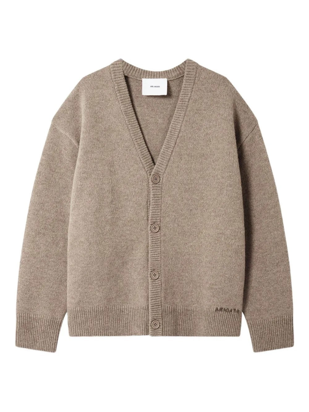 Axel Arigato Relaxed Fit V-neck Wool Cardigan With Embroidered Logo In Brown