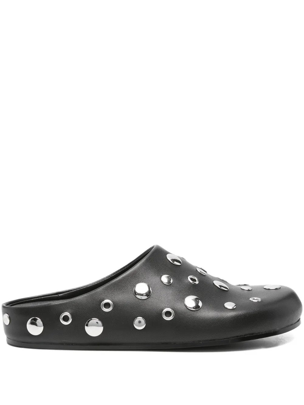 Lola Cruz Studded Leather Flat Mules In Black