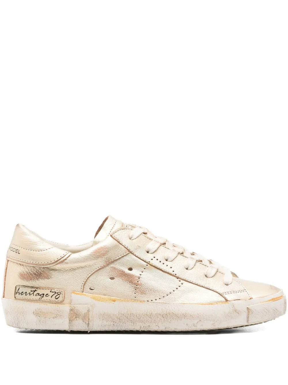 Philippe Model Prsx Metallic Leather Sneakers In Neutral