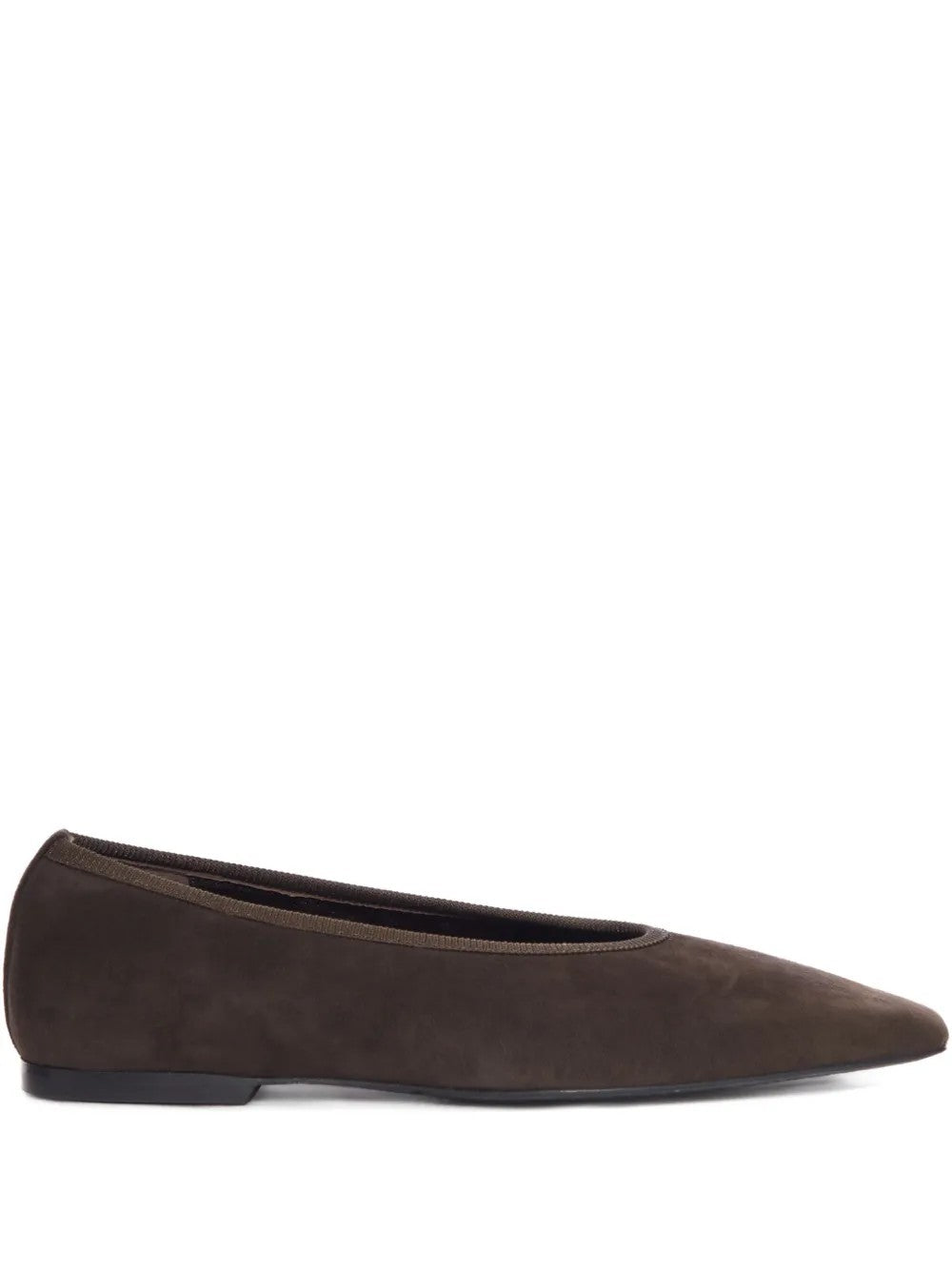 Totême Pointed Toe Suede Flat Ballerina Shoes In Brown