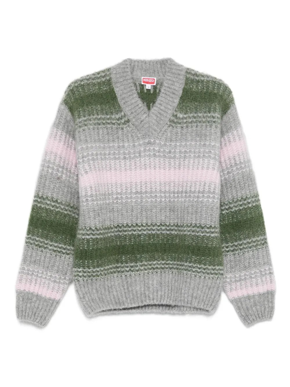 Kenzo Striped V-neck Sweater Long Sleeves In Green