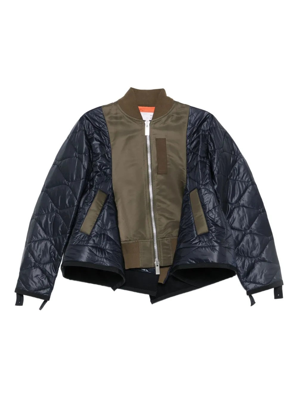 Sacai Quilted Olive Green And Navy Boxy Jacket In Blue