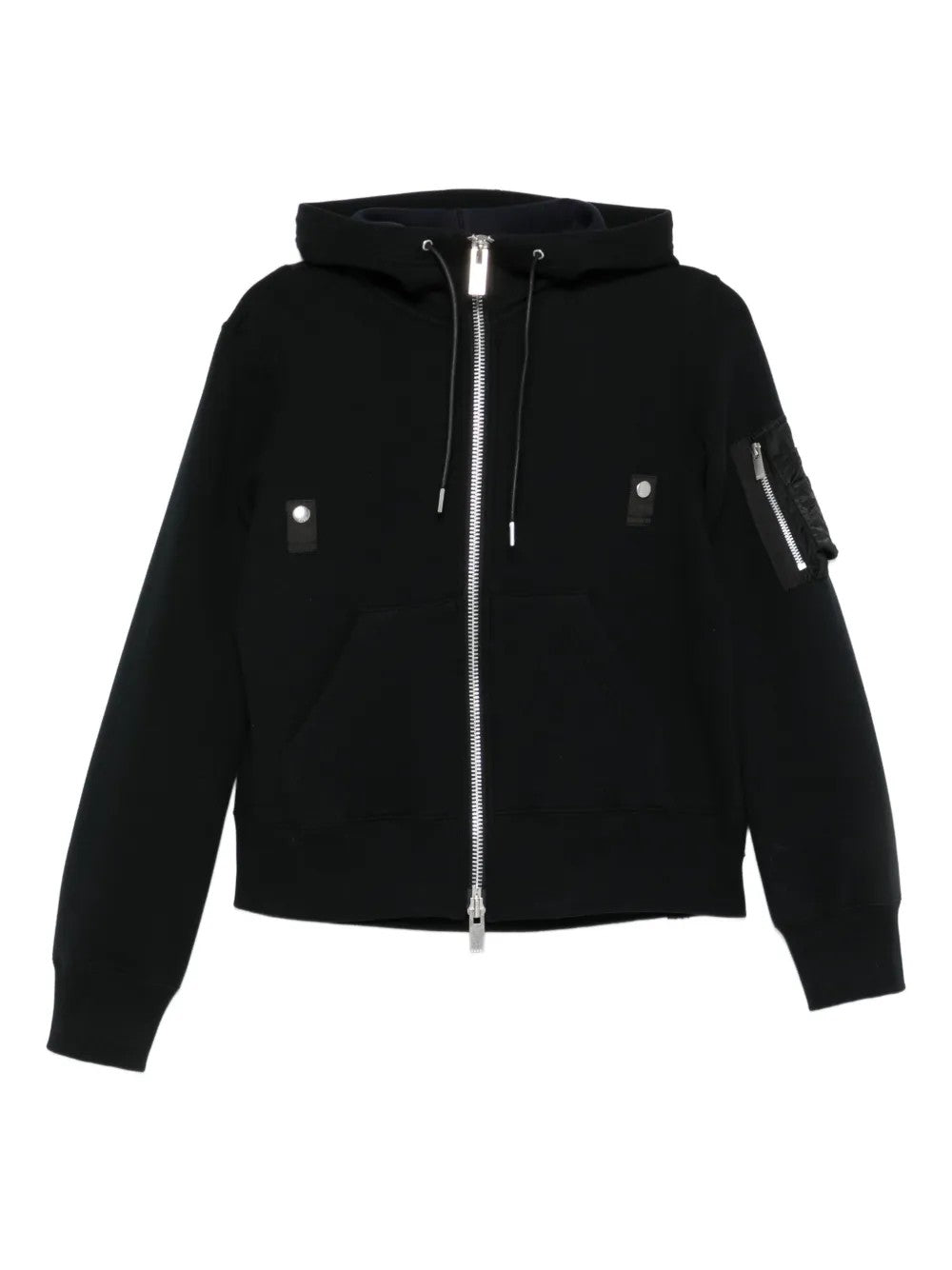 Sacai Matte And Shiny Black Sweatshirt With Zip Details In Black