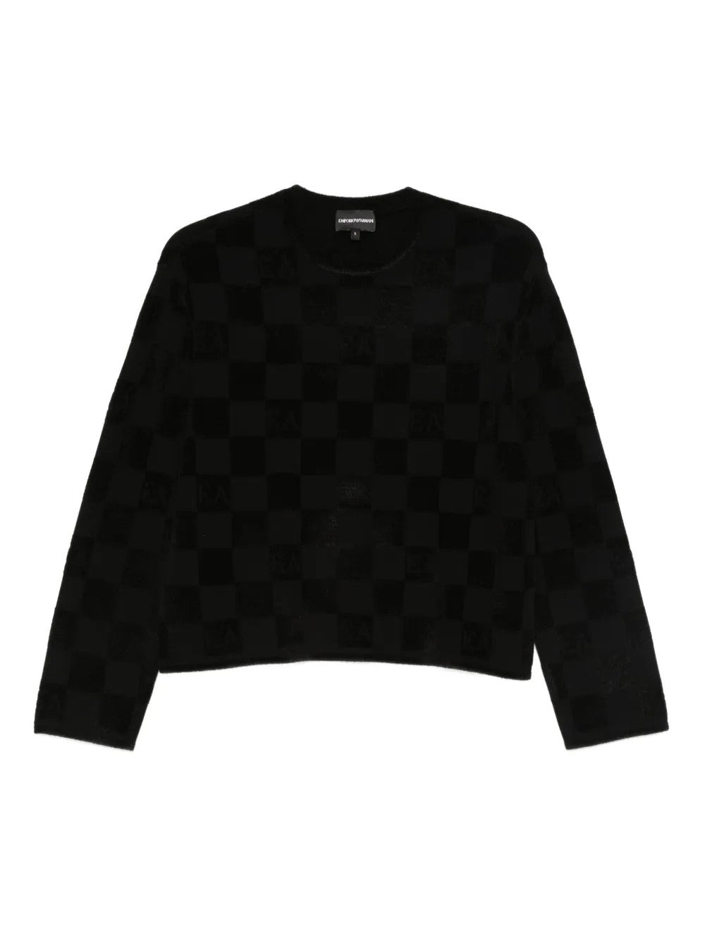 Emporio Armani Check Crewneck Sweater In Black