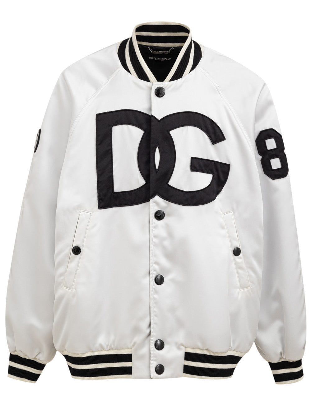 Dolce & Gabbana White Dg Logo Polyester Jersey Bomber Jacket