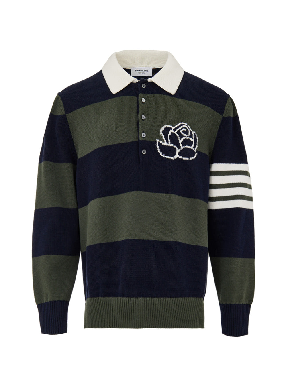Thom Browne Khaki & Navy Striped Polo In Green