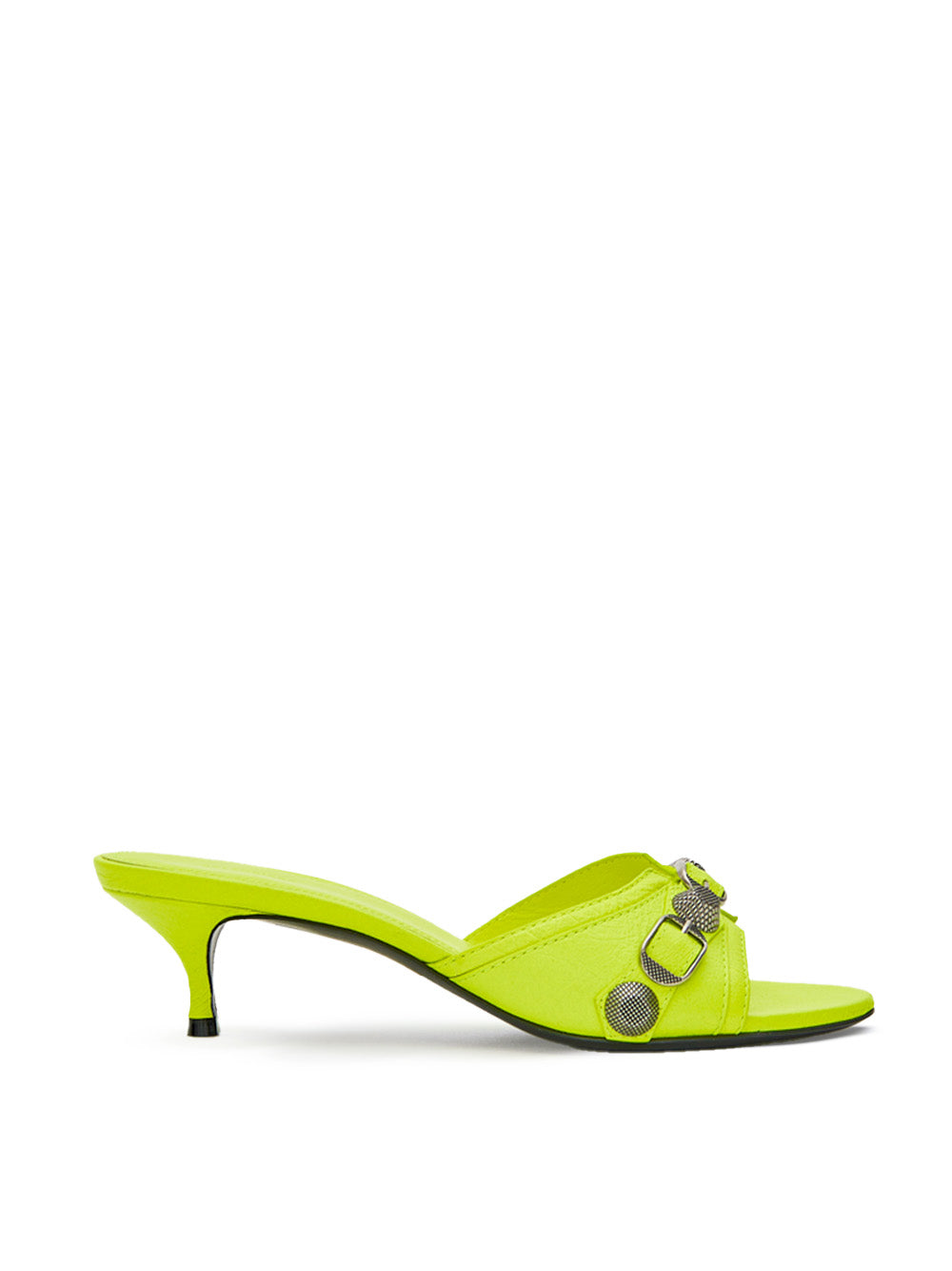 Balenciaga Cagole Lambskin Buckle Slide Sandals In Yellow