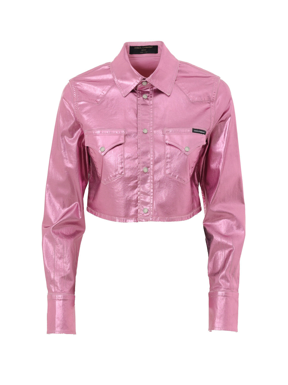 Dolce & Gabbana Cropped Shirt In Stretch Lurex Fabric Pink Metal  In Pink