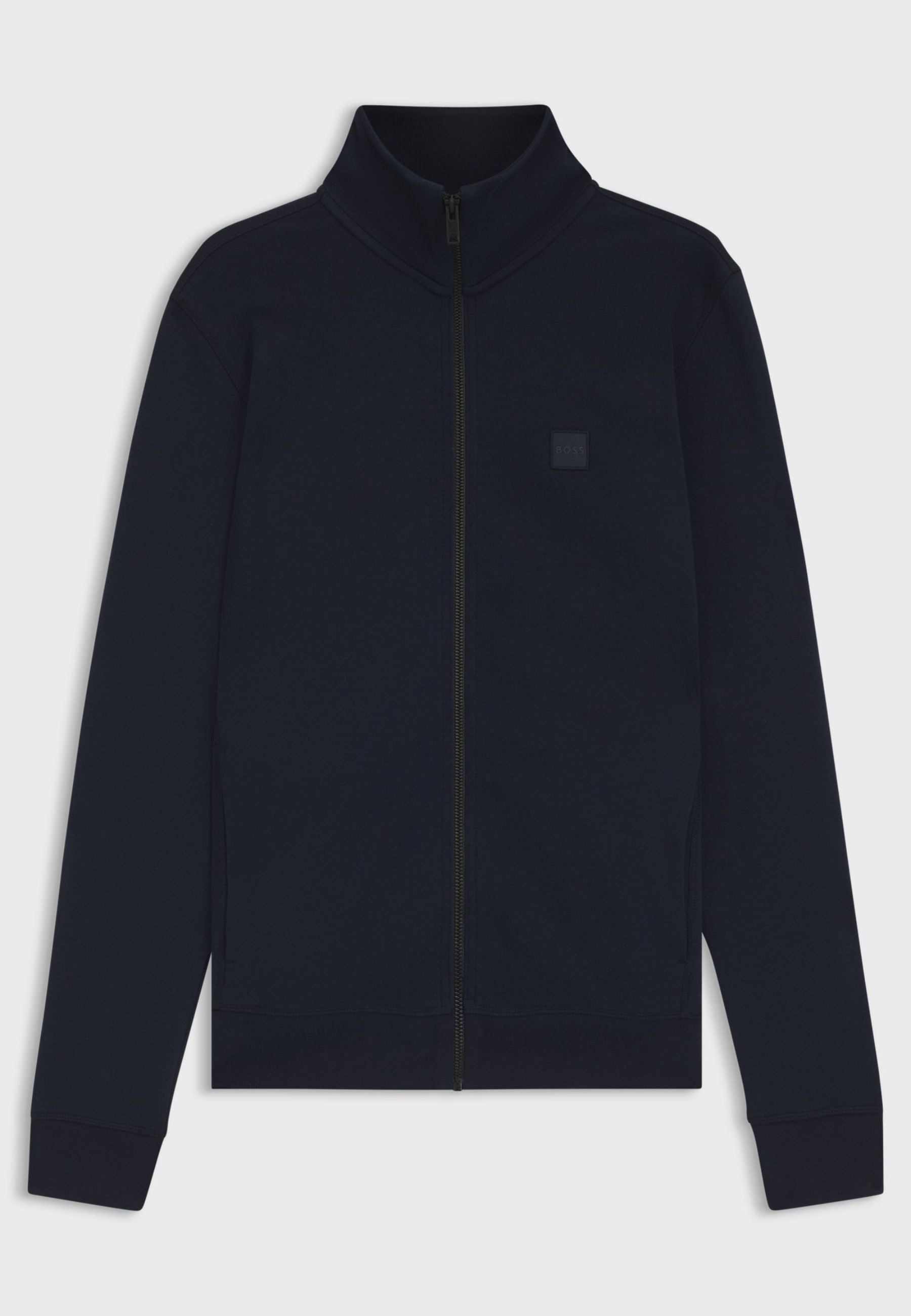 Hugo Boss Zip-up Jacket In Cotton Terry With Logo Badge In Blue