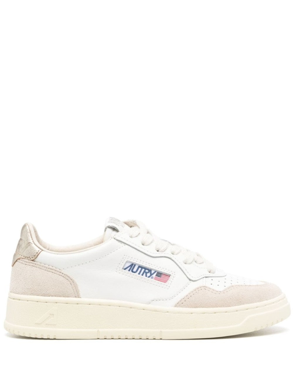 Autry White And Gold Leather And Suede Medalist Low Sneakers In White