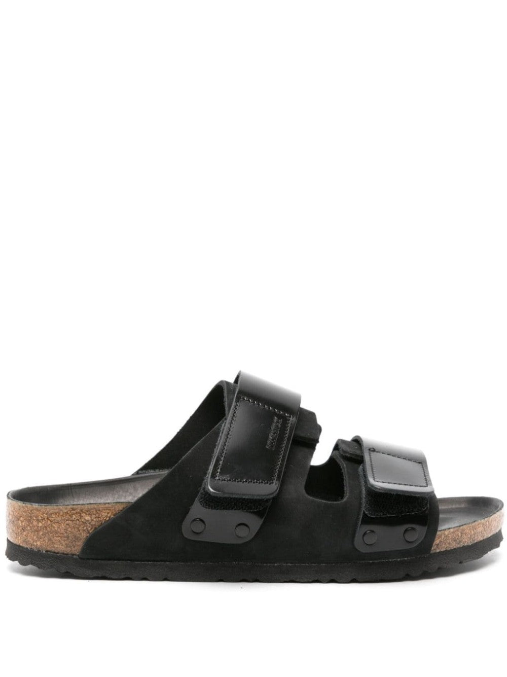 Birkenstock Uji Mixed Leather Dual-grip Slide Sandals In Black