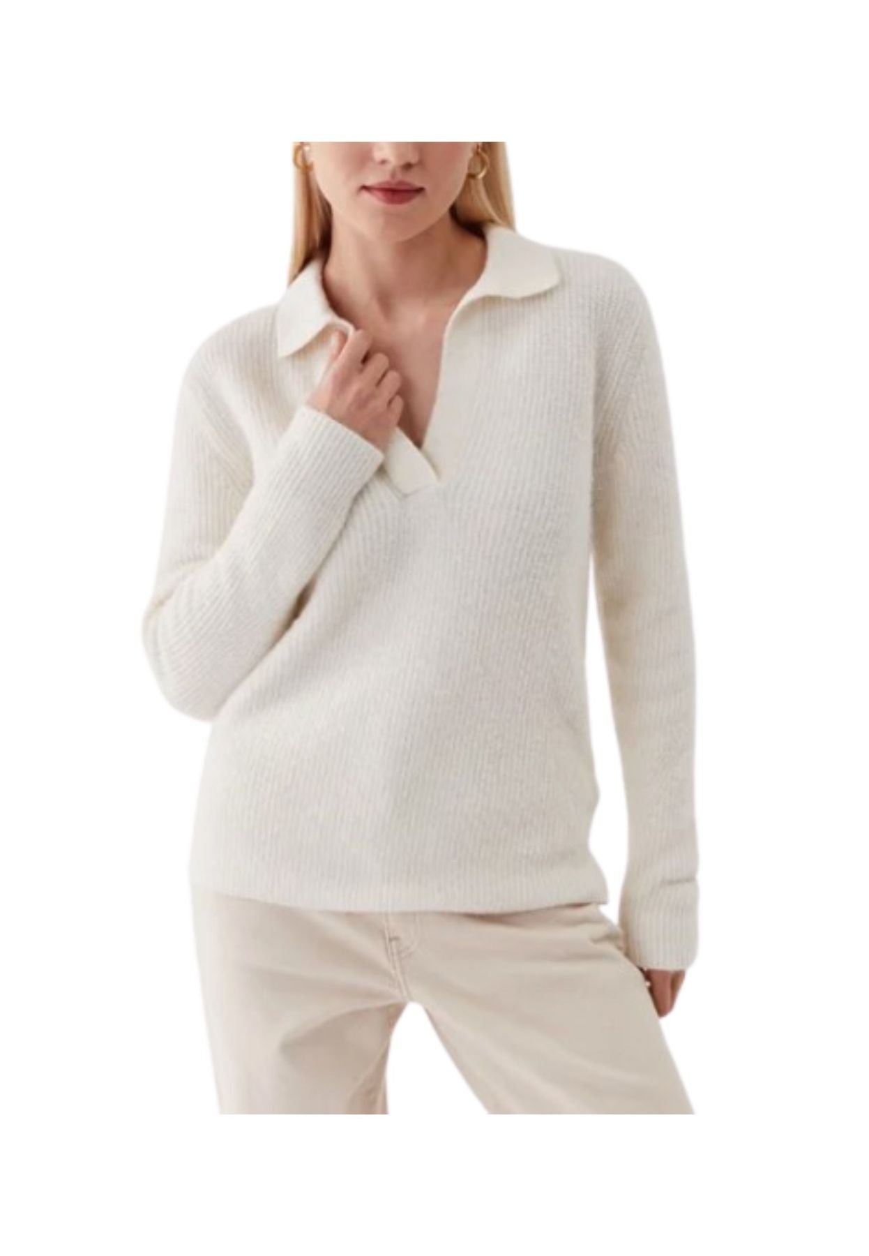 Calvin Klein Alpaca Polo-nk Sweater In Bianco