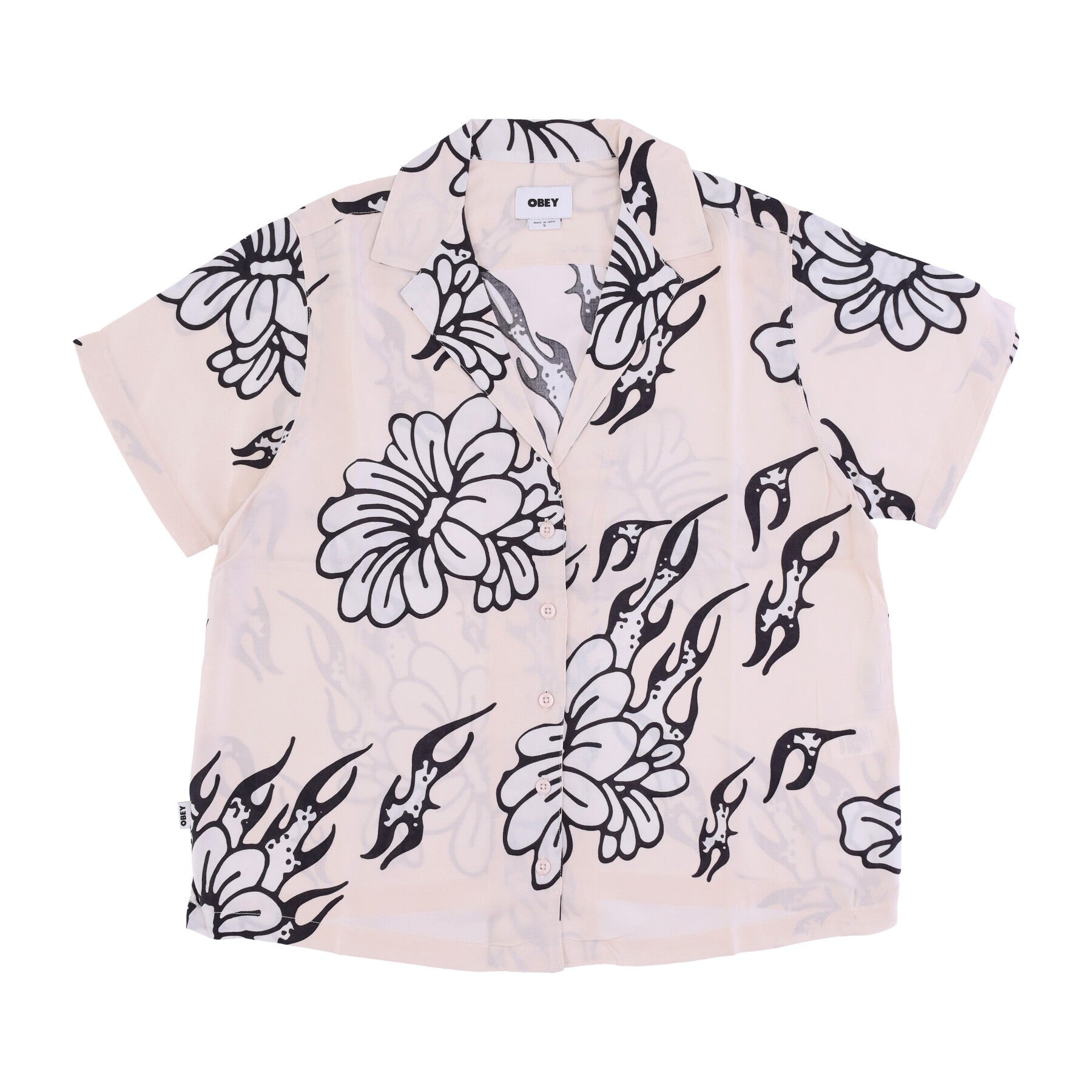 Obey Women's Short Sleeve Shirt Flamin' Flowers Shirt Off White In Off White