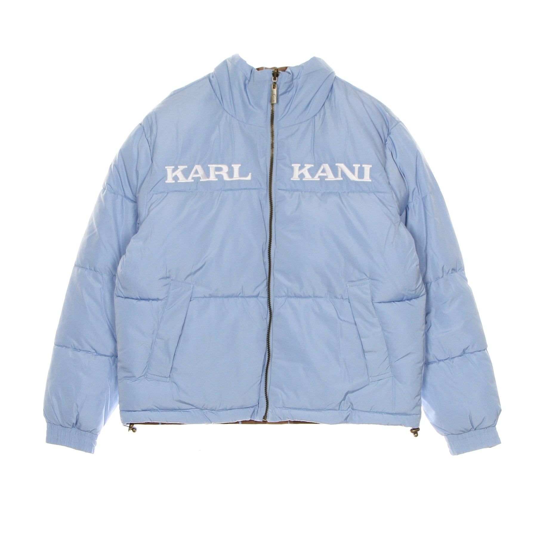 Karl Kani Women's Down Jacket Retro Reversible Puffer Jacket Light Blue/brown In Light Blue/brown