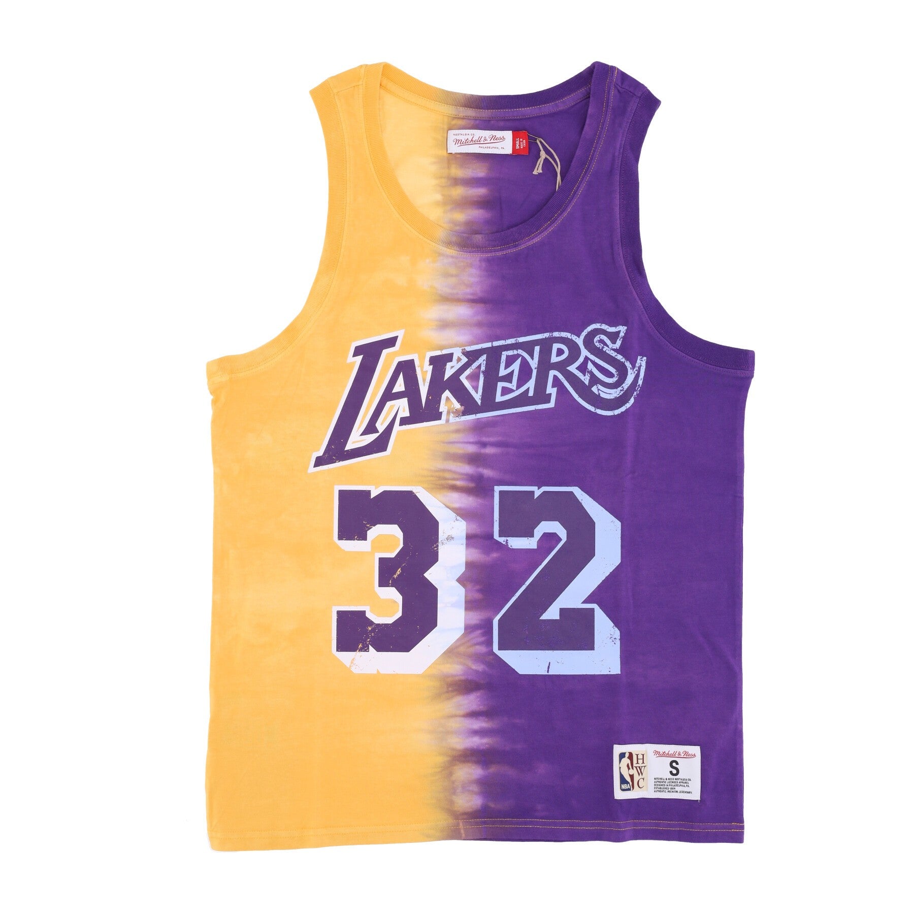 Men's NBA Vertical Tie Dye Tank Hardwood Classics No 32 Magic Johnson Loslak Original Team Colors
