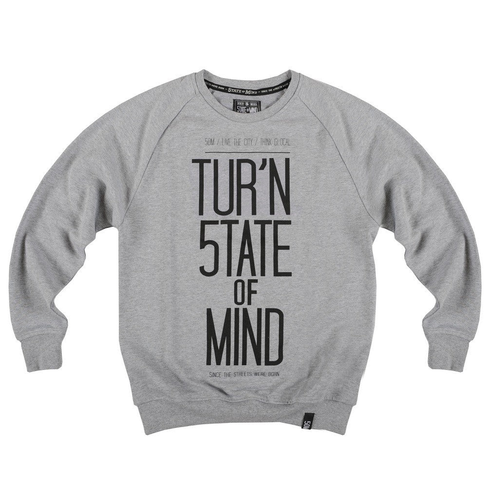 5tate Of Mind Men's Crewneck Sweatshirt  Sweatshirt Crewneck "tur'n State Of Mind" Grey/black In Unico