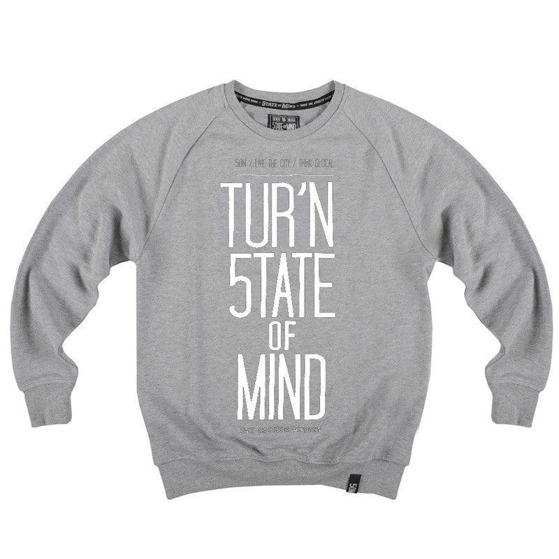 5tate Of Mind Men's Crewneck Sweatshirt  Sweatshirt Crewneck "tur'n State Of Mind" Grey/white In Unico