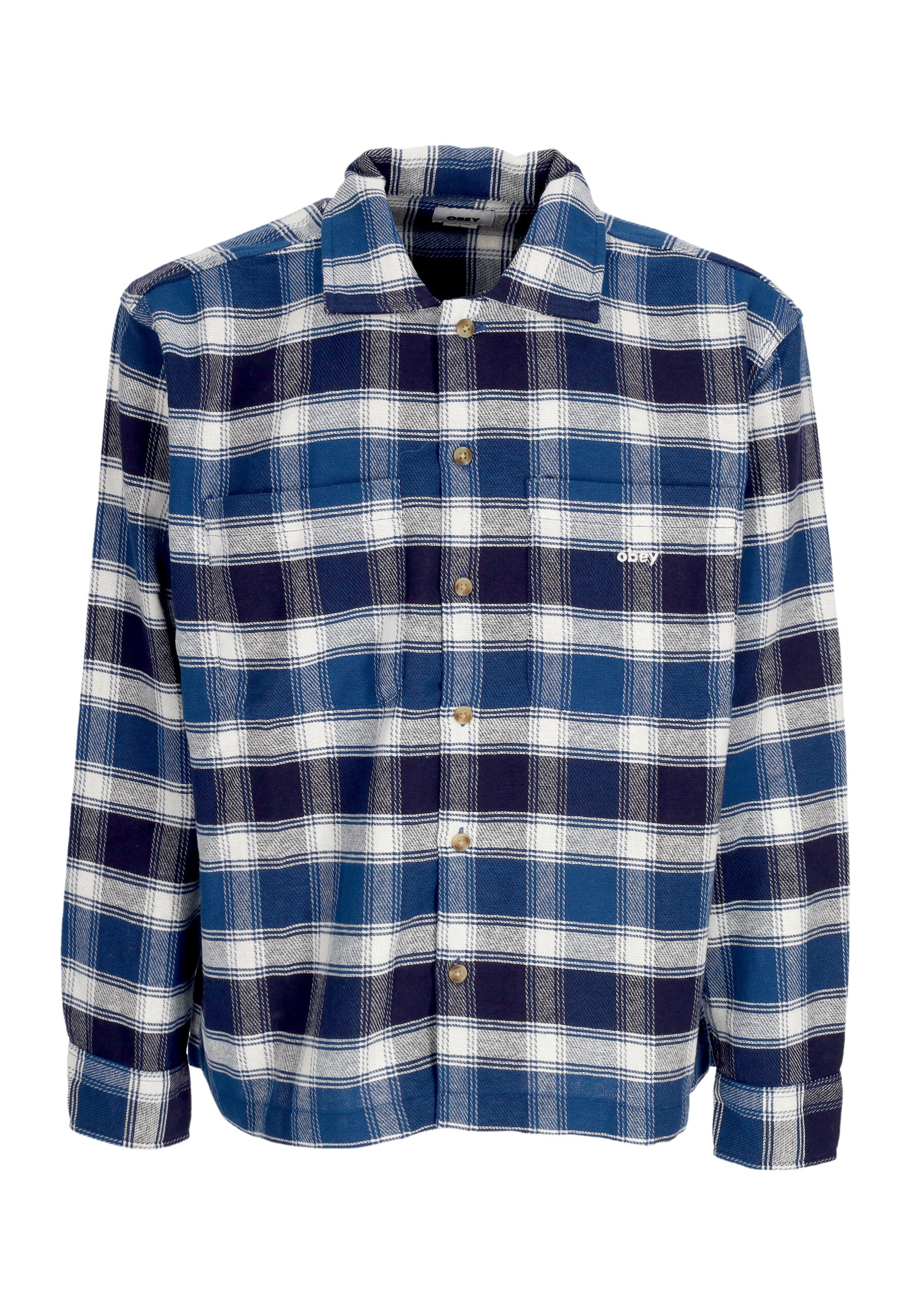 Obey Bigwig Men's Long Sleeve Shirt Plaid Woven L/s Surf Blue Multi In Academy Navy/multi