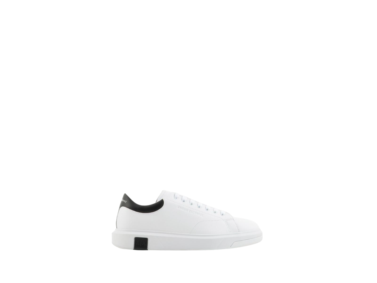 Armani Exchange Minimalist Leather Sneakers With Contrasting Heel Detail In White